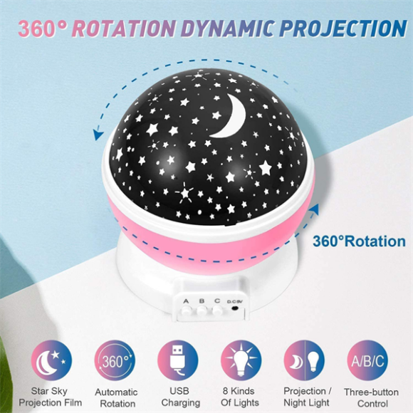 Romantic Sky Star Master Night Light Projector - 360° Rotating Colorful Galaxy, Moon, & Sky Projection with USB | Romantic & Kids Bedroom Decor Gift - Image 2