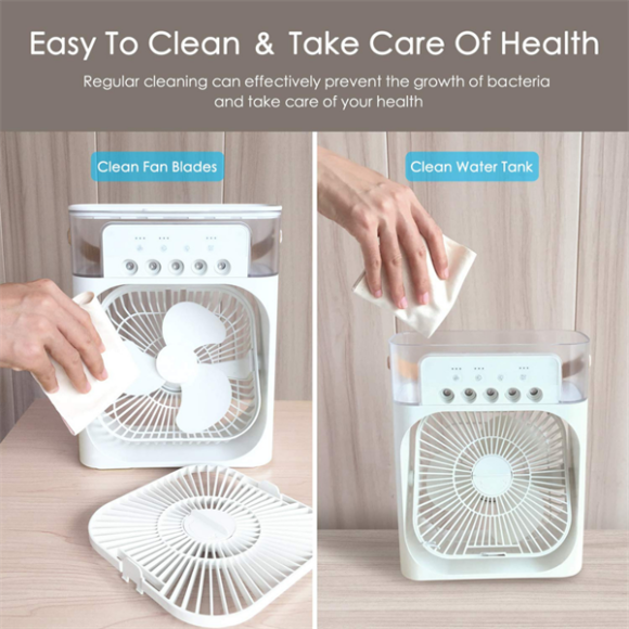 Portable Air Conditioner Fan – Mini Evaporative Air Cooler with 7-Color LED Light, 600ml Water Tank, 3 Wind Speeds, 3 Spray Modes, and Timer for Office, Home, Dorm, or Travel - Image 6