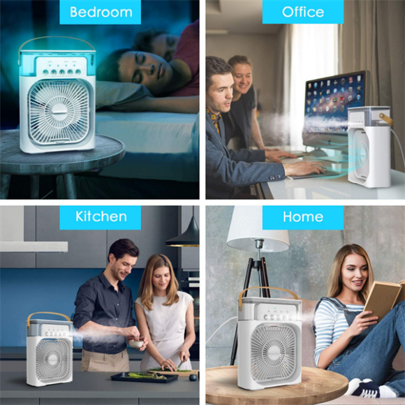 Portable Air Conditioner Fan – Mini Evaporative Air Cooler with 7-Color LED Light, 600ml Water Tank, 3 Wind Speeds, 3 Spray Modes, and Timer for Office, Home, Dorm, or Travel - Image 5