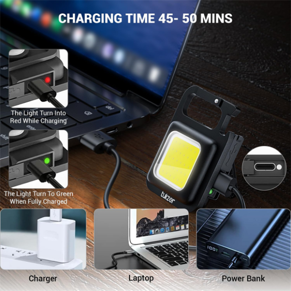 Rechargeable Keychain LED Light with Bottle Opener, Magnetic Base, Folding Bracket, 500 Lumens COB Flashlight, 4 Modes for Emergency, Camping, Hiking, and Nighttime Trekking - Image 6