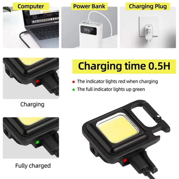 Rechargeable Keychain LED Light with Bottle Opener, Magnetic Base, Folding Bracket, 500 Lumens COB Flashlight, 4 Modes for Emergency, Camping, Hiking, and Nighttime Trekking - Image 5