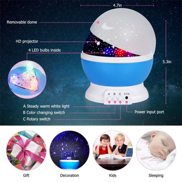 Romantic Sky Star Master Night Light Projector - 360° Rotating Colorful Galaxy, Moon, & Sky Projection with USB | Romantic & Kids Bedroom Decor Gift - Image 6