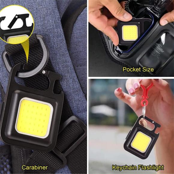 Rechargeable Keychain LED Light with Bottle Opener, Magnetic Base, Folding Bracket, 500 Lumens COB Flashlight, 4 Modes for Emergency, Camping, Hiking, and Nighttime Trekking - Image 4
