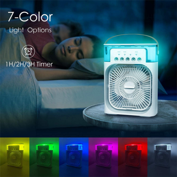 Portable Air Conditioner Fan – Mini Evaporative Air Cooler with 7-Color LED Light, 600ml Water Tank, 3 Wind Speeds, 3 Spray Modes, and Timer for Office, Home, Dorm, or Travel - Image 3