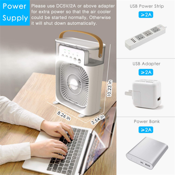 Portable Air Conditioner Fan – Mini Evaporative Air Cooler with 7-Color LED Light, 600ml Water Tank, 3 Wind Speeds, 3 Spray Modes, and Timer for Office, Home, Dorm, or Travel - Image 4
